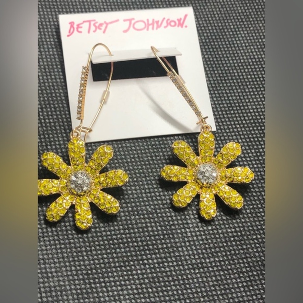 Betsey Johnson oversized crystal studded rhinestones yellow sunflower earrings